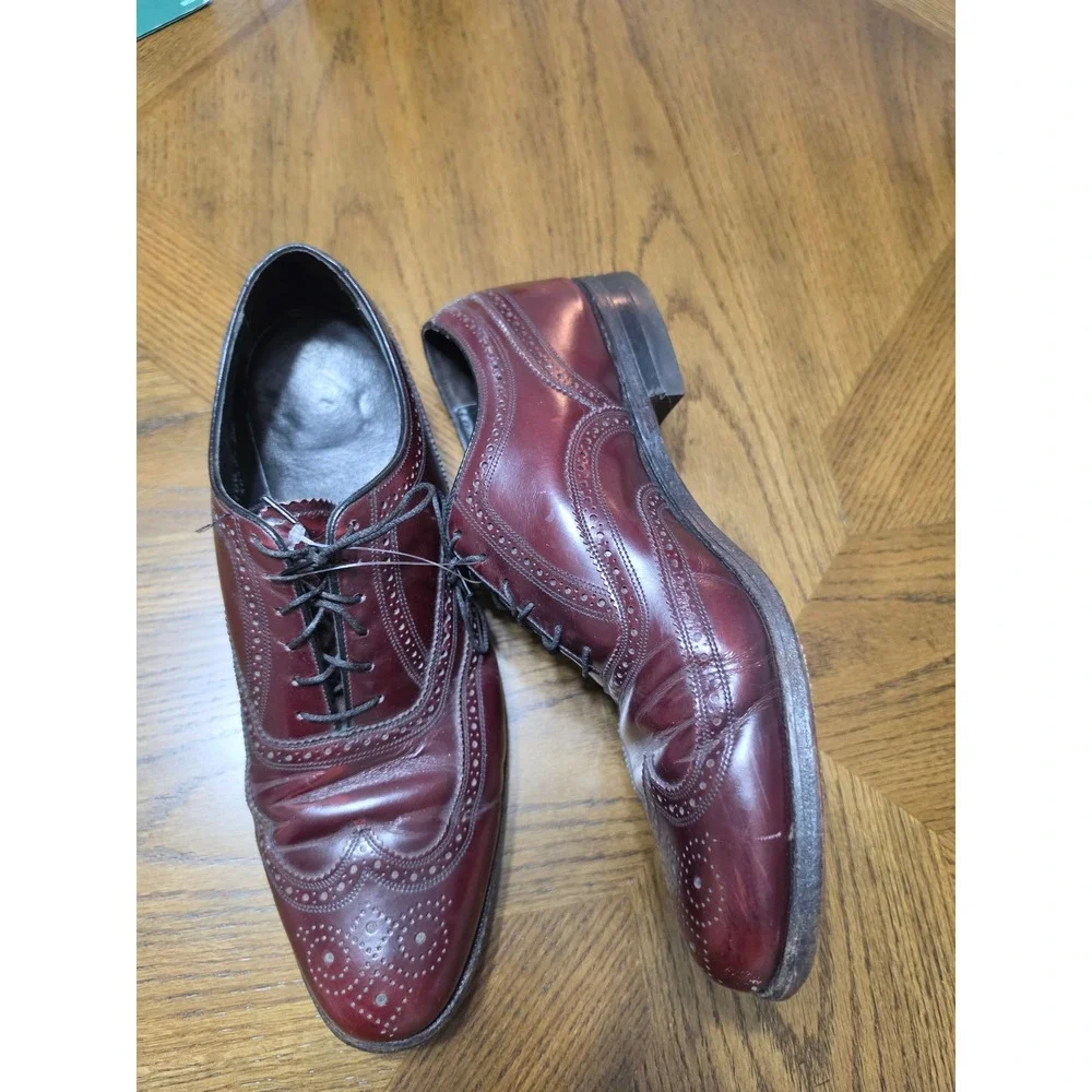 Florsheim Men Burgundy Leather Wingtip Dress Shoes 10.5 D 30353-652324 flaw heel